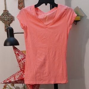 Neon Pink V Neck Short Sleeve Tee